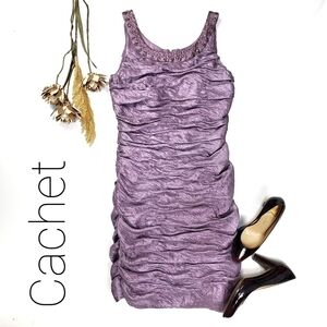 Cachet Stunning Purple Rouged Ruffled Dress 10